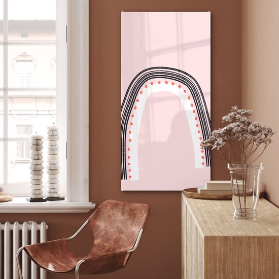 MuchoWow® Glasschilderij 60x120 cm - Schilderij acrylglas - Regenboog - Minimalisme - Roze - Foto op glas - Schilderijen