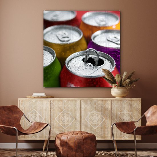 MuchoWow® Peinture sur verre - Canettes de boissons gazeuses - 90x90 cm - Peintures sur verre acrylique - Photo sur Glas