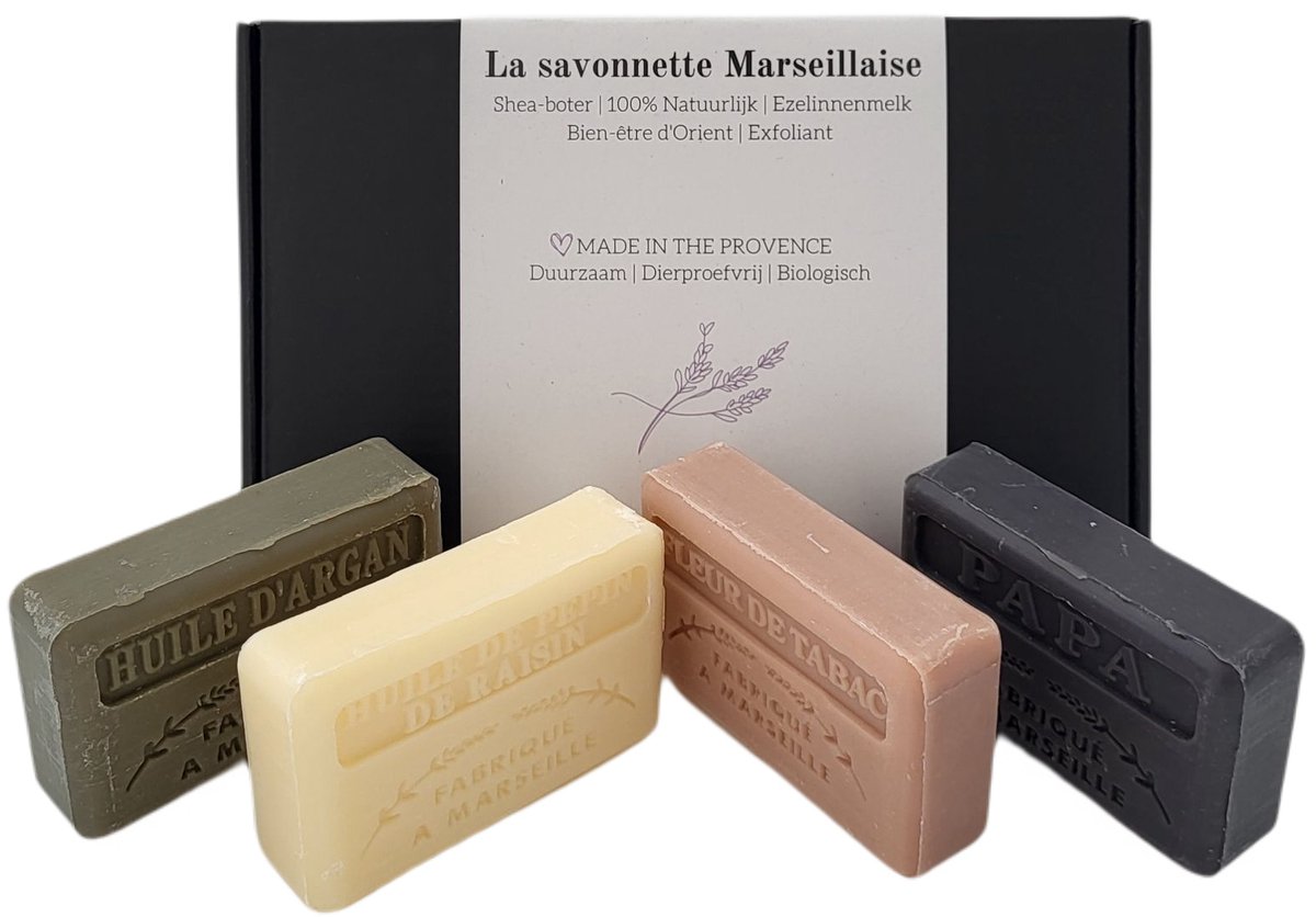 Goedkoopste Zeep brievenbuscadeau Huile d'argan, Tabaksbloem, Druivenpitolie, Papa (vaderdag), valentijn cadeautje voor hem - dierproefvrij - vegan - handgemaakt