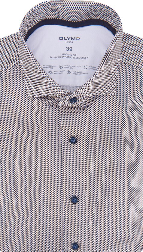 OLYMP Luxor 24/7 modern fit overhemd - tricot - natuur dessin - Strijkvriendelijk - Boordmaat: 40