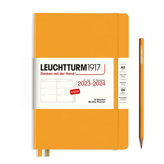 LEUCHTTURM1917 372671 Agenda semainier et bloc-notes 2026, format moyen (A5), couverture souple, noir, en anglais
