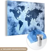 MuchoWow® Glasschilderij 30x20 cm - Schilderij acrylglas - Wereldkaart - Kleur - Blauw - Foto op glas - Schilderijen