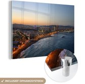 MuchoWow® Glasschilderij 150x100 cm - Schilderij acrylglas - Skyline - Barcelona - Nacht - Foto op glas - Schilderijen