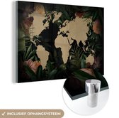 MuchoWow® Glasschilderij 90x60 cm - Schilderij acrylglas - Wereldkaart - Planten - Bloemen - Foto op glas - Schilderijen