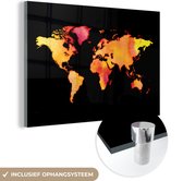 MuchoWow® Glasschilderij 30x20 cm - Schilderij acrylglas - Wereldkaart - Aquarel - Kleuren - Foto op glas - Schilderijen