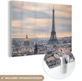 MuchoWow® Glasschilderij 120x80 cm - Schilderij acrylglas - Eiffeltoren - Parijs - Lucht - Foto op glas - Schilderijen