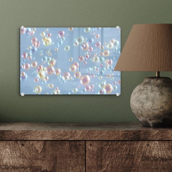 MuchoWow® Peinture sur verre 30x20 cm - Peinture sur verre acrylique - Bulles - Arc-en-ciel - Water - Photo sur verre - Peintures