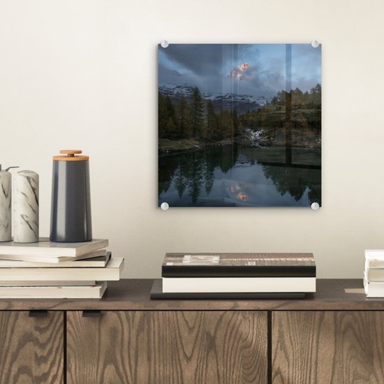 MuchoWow® Peinture sur verre 20x20 cm - Peinture sur verre acrylique - Cervin derrière la brume en Suisse - Photo sur verre - Peintures