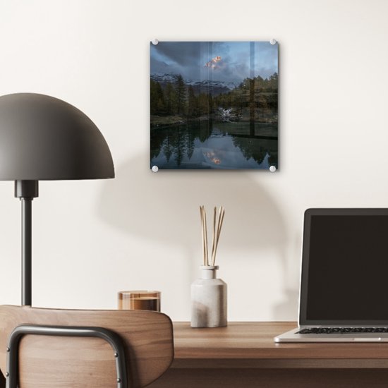 MuchoWow® Peinture sur verre 20x20 cm - Peinture sur verre acrylique - Cervin derrière la brume en Suisse - Photo sur verre - Peintures