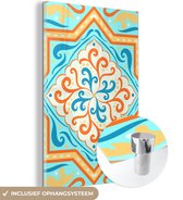 MuchoWow® Peinture sur verre 80x120 cm - Peinture sur verre acrylique - Formes - Oranje - Blauw - Photo sur verre - Peintures