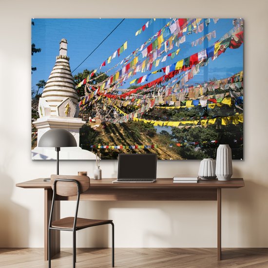 MuchoWow® Peinture sur Verre - Drapeaux de Prière au Stupa de Swayambhunath au Népal - 180x120 cm - Peintures sur Verre Peintures - Photo sur Glas