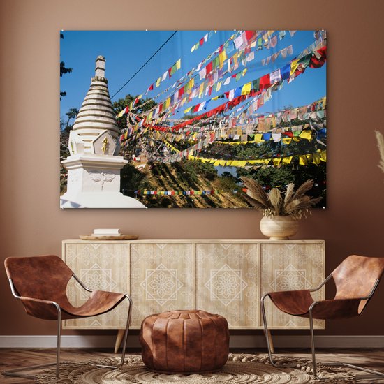 MuchoWow® Peinture sur Verre - Drapeaux de Prière au Stupa de Swayambhunath au Népal - 180x120 cm - Peintures sur Verre Peintures - Photo sur Glas