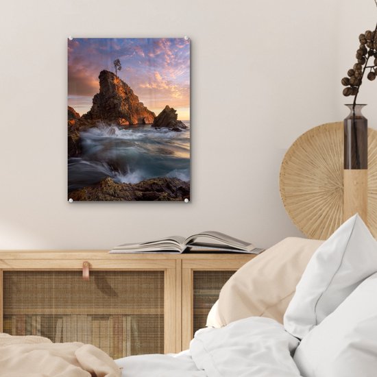 MuchoWow® Peinture sur Verre - Mer - Île - Arbre - 30x40 cm - Peintures sur Verre Acrylique - Photo sur Glas