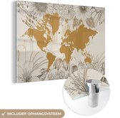 MuchoWow® Glasschilderij 30x20 cm - Schilderij acrylglas - Wereldkaart - Goud - Bloemen - Foto op glas - Schilderijen