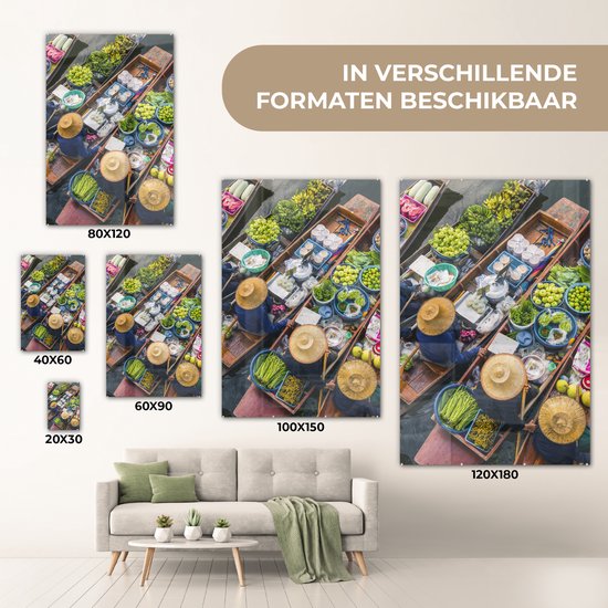 MuchoWow® Peinture sur Verre - Bangkok - Thaïlande - Marché - 80x120 cm - Peintures sur Verre Acrylique - Photo sur Glas