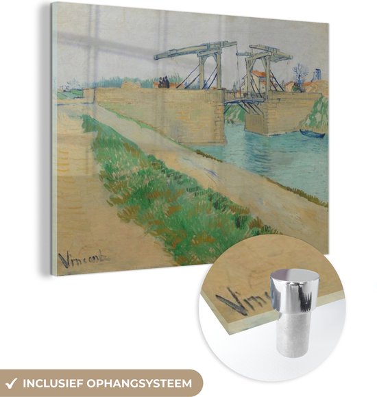 MuchoWow® Glasschilderij 160x120 cm - Schilderij acrylglas - De brug van Langlois - Vincent van Gogh - Foto op glas - Schilderijen