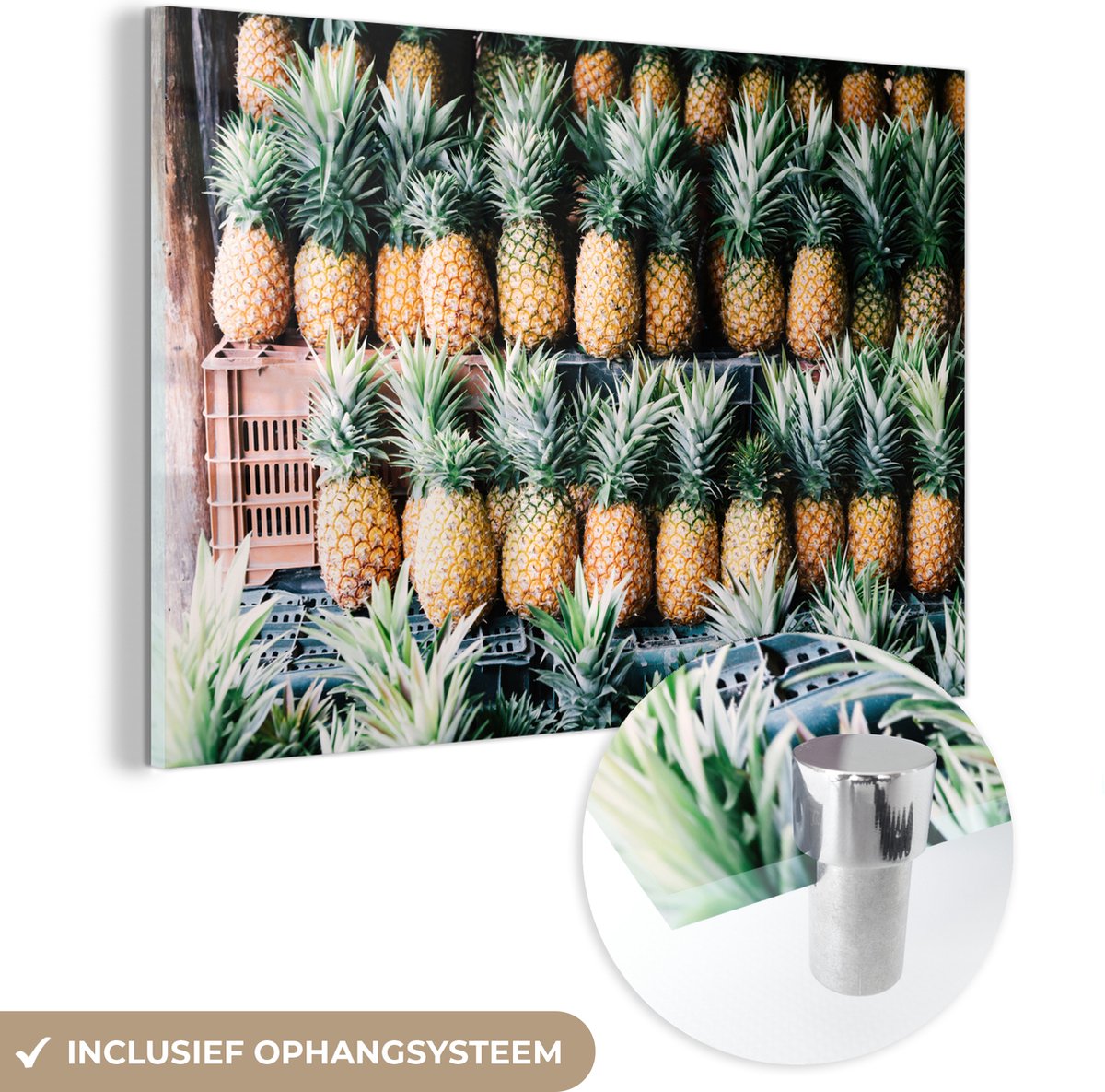 ® Glasschilderij 120x80 cm - Schilderij acrylglas - Ananas - Fruit - Mexico - Foto op glas - Muurdecoratie woonkamer - Wanddecoratie slaapkamer - Schilderijen