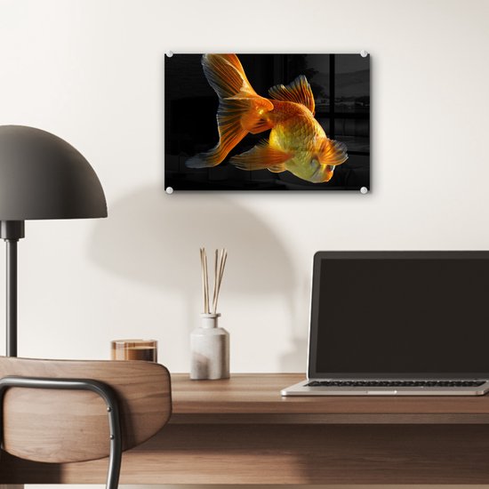MuchoWow® Peinture sur verre - Poisson rouge - Animaux - Zwart - 30x20 cm - Peintures sur verre acrylique - Photo sur Glas