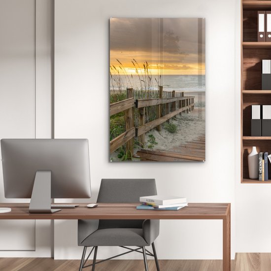 MuchoWow® Peinture sur Verre - Plage - Mer - Dune - Chemin - 80x120 cm - Peintures sur Verre Peintures - Photo sur Glas