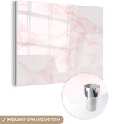 MuchoWow® Glasschilderij 120x90 cm - Schilderij acrylglas - Marmer - Textuur - Roze - Chic - Foto op glas - Schilderijen