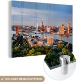 MuchoWow® Glasschilderij 60x40 cm - Schilderij acrylglas - Rotterdam - Skyline - Boom - Foto op glas - Schilderijen