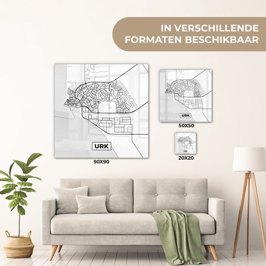 MuchoWow® Glasschilderij 50x50 cm - Schilderij acrylglas - Kaart - Urk - Zwart - Wit - Foto op glas - Schilderijen