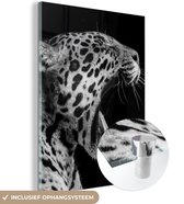 MuchoWow® Peinture sur Verre - Jaguar - Animal - Zwart - Wit - 90x120 cm - Peintures sur Verre Acrylique - Photo sur Glas
