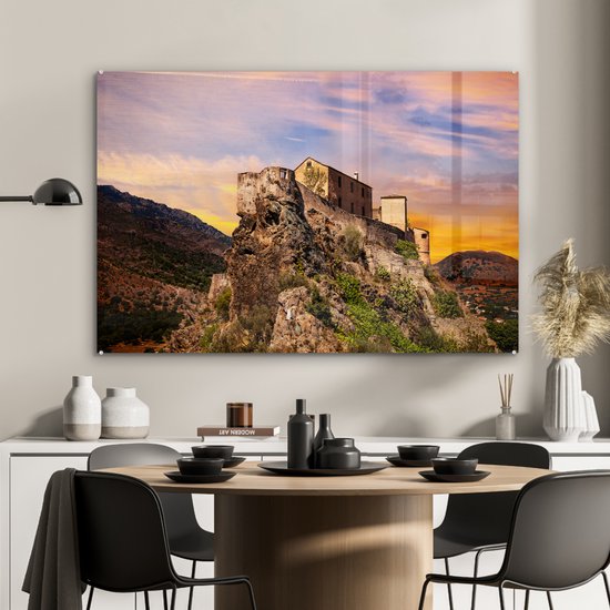 MuchoWow® Peinture sur Verre - Coucher de Soleil en Corse - 120x80 cm - Peintures sur Verre Acrylique - Photo sur Glas