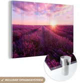 MuchoWow® Glasschilderij 60x40 cm - Schilderij acrylglas - Lavendel - Bloemen - Frankrijk - Foto op glas - Schilderijen