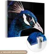 MuchoWow® Glasschilderij 120x90 cm - Schilderij acrylglas - Pauw - Dier - Blauw - Foto op glas - Schilderijen