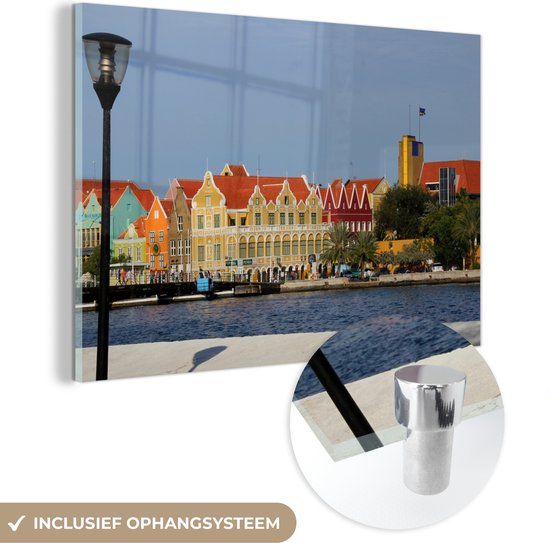 MuchoWow® Glasschilderij - Kleurrijke huizen bij Willemstad - Acrylglas Schilderijen - Foto op Glas