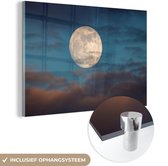 MuchoWow® Glasschilderij 90x60 cm - Schilderij acrylglas - Maan - Wolken - Nacht - Foto op glas - Schilderijen