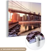 MuchoWow® Glasschilderij 90x90 cm - Schilderij acrylglas - New York - Brooklyn - Bridge - Foto op glas - Schilderijen