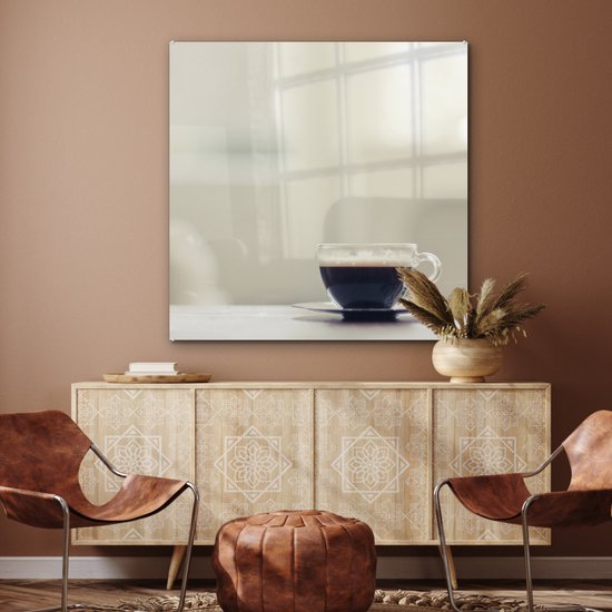 MuchoWow® Peinture sur verre - Expresso dans une tasse en verre - 90x90 cm - Peintures sur verre acrylique - Photo sur Glas