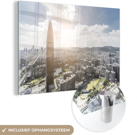 ® Glasschilderij 90x60 cm - Schilderij acrylglas - De Kingkey 100 bij Shenzhen - Foto op glas - Muurdecoratie woonkamer - Wanddecoratie slaapkamer - Schilderijen
