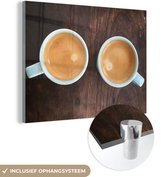 Une vue aérienne de deux tasses de café en plexiglas 80x60 cm - Tirage photo sur Glas (Décoration murale en plexiglas)