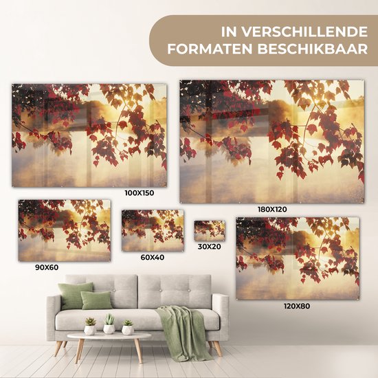 MuchoWow® Peinture sur verre - Feuilles - Soleil - Automne - 180x120 cm - Peintures sur verre acrylique - Photo sur Glas