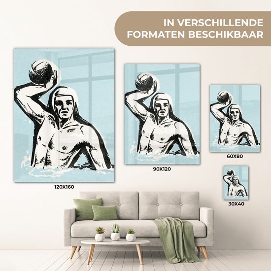 MuchoWow® Peinture sur verre 60x80 cm - Peinture sur verre acrylique - Une illustration d'un joueur de water-polo - Photo sur verre - Peintures