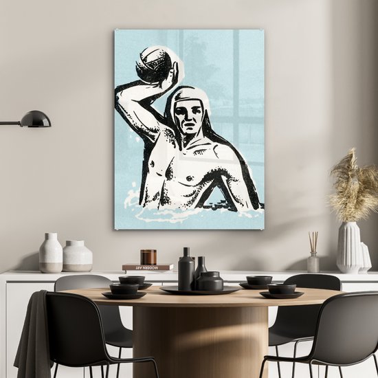 MuchoWow® Peinture sur verre 60x80 cm - Peinture sur verre acrylique - Une illustration d'un joueur de water-polo - Photo sur verre - Peintures