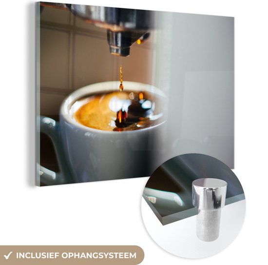 MuchoWow® Peinture sur verre 180x120 cm - Peinture sur verre - Le café frais est préparé - Photo sur verre acrylique - Peintures