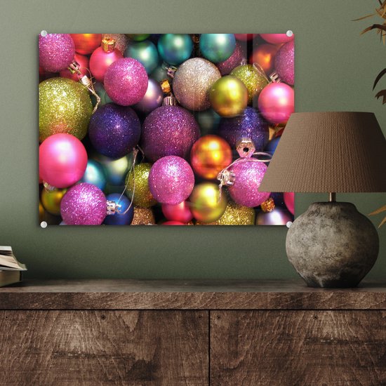 Peinture sur Verre - Gros Plan de Boules de Noël Colorées - 40x30 cm - Peintures sur Verre Peintures - Photo sur Glas