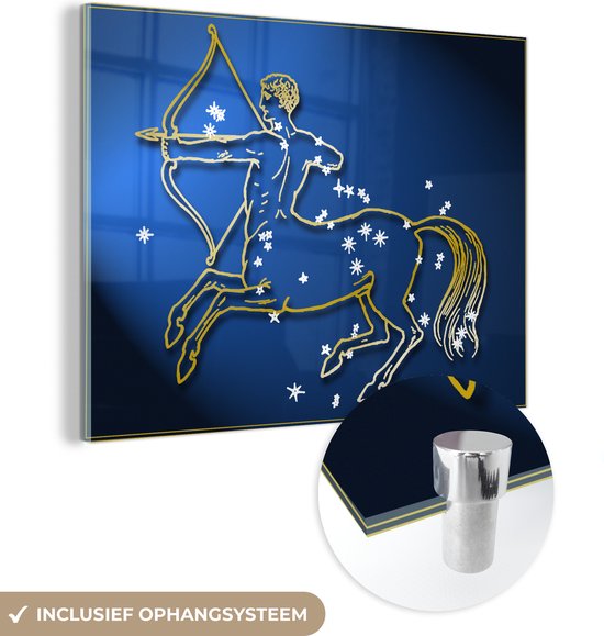MuchoWow® Glasschilderij 80x60 cm - Schilderij acrylglas - Sterrenbeeld - Boogschutter - Sterren - Foto op glas - Schilderijen