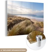 MuchoWow® Glasschilderij 40x30 cm - Schilderij acrylglas - Zee - Duin - Planten - Foto op glas - Schilderijen