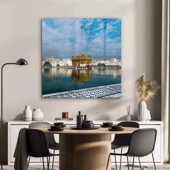 MuchoWow® Peinture sur verre 90x90 cm - Peinture sur verre - Temple d'or entouré d'eau à Amritsar - Photo sur verre acrylique - Peintures