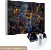 MuchoWow® Glasschilderij 180x120 cm - Schilderij acrylglas - New York - Manhattan - Nacht - Foto op glas - Schilderijen