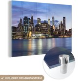 MuchoWow® Glasschilderij 30x20 cm - Schilderij acrylglas - New York - Skyline - Water - Foto op glas - Schilderijen