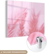 MuchoWow® Glasschilderij 40x30 cm - Schilderij acrylglas - Planten - Bladeren - Roze - Foto op glas - Schilderijen