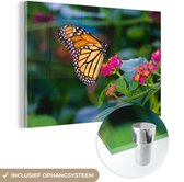MuchoWow® Glasschilderij 60x40 cm - Schilderij acrylglas - Vlinders - Bloem - Natuur - Foto op glas - Schilderijen