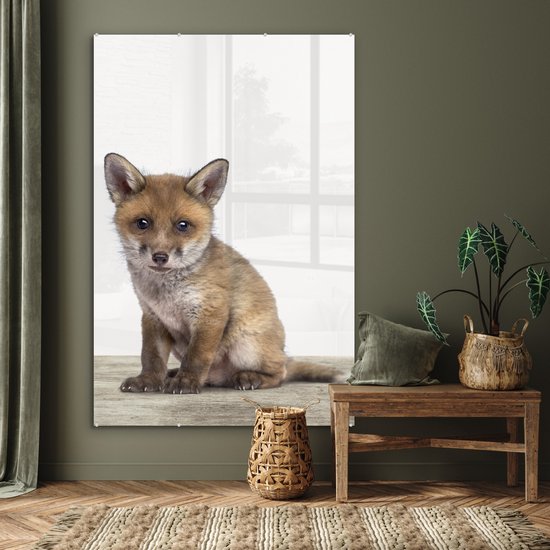 MuchoWow® Glasschilderij 120x180 cm - Schilderij acrylglas - Vosje - Baby vos - Kinderen - Meisjes - Jongens - Foto op glas - Schilderijen