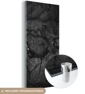 Glasschilderij zwart wit - Steen - Zwart - Wit - Gesteente - 40x80 cm - Muurdecoratie - Woonkamer decoratie